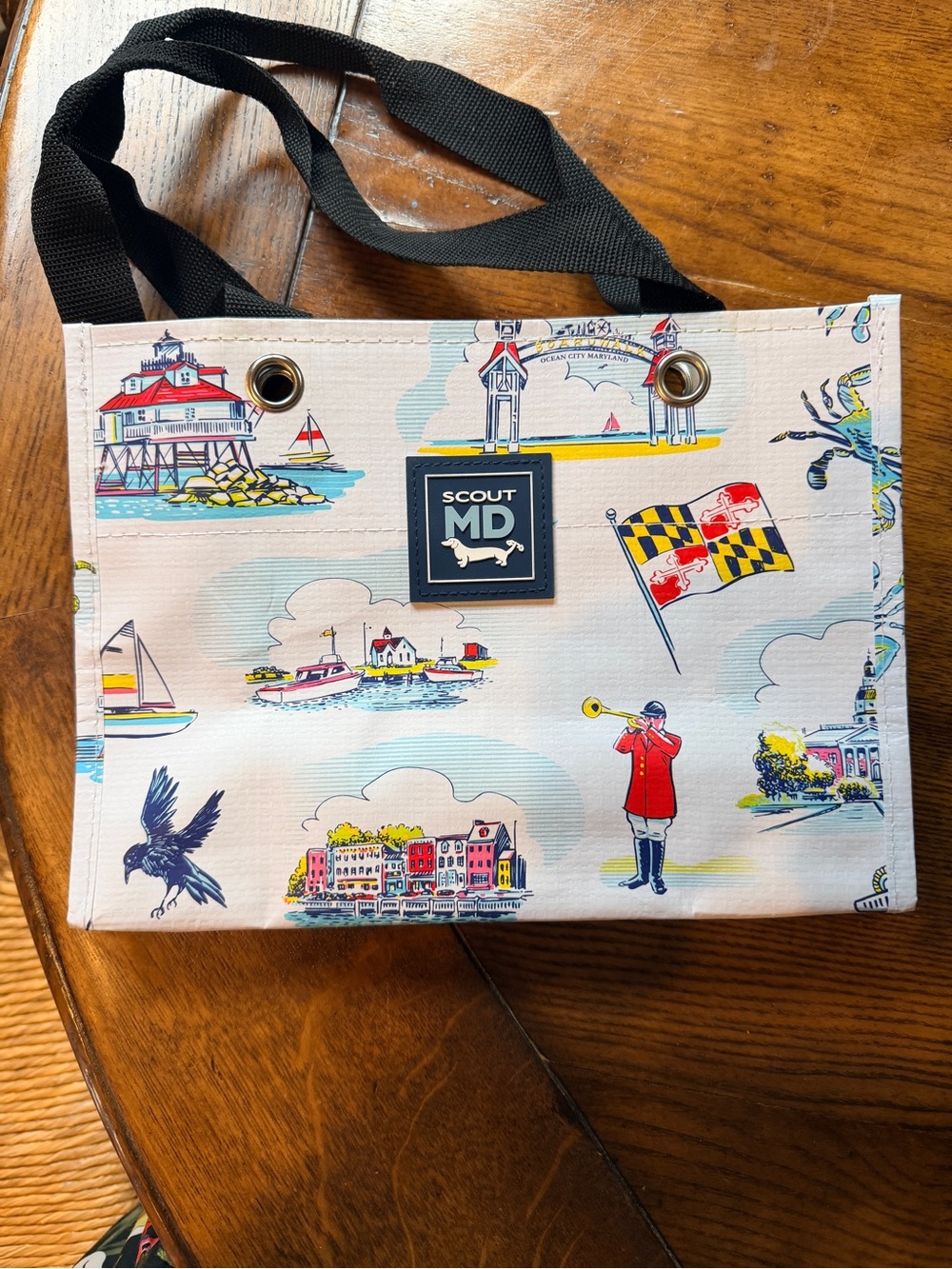 Scout Tote Bag in White with Multicolor Coastal Print